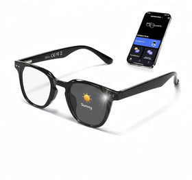 MSCGLYXGS front view of smart glasses showing sleek frame and branding, ideal for professional look