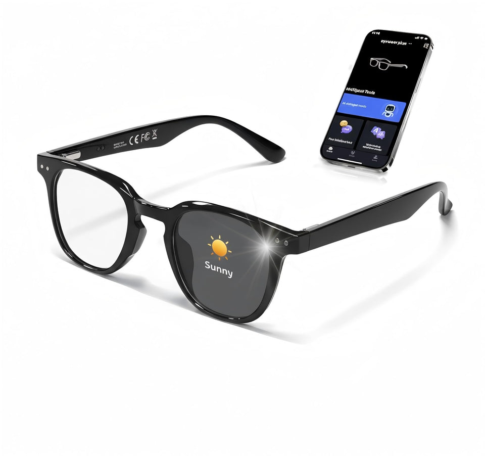 MSCGLYXGS front view of smart glasses showing sleek frame and branding, ideal for professional look