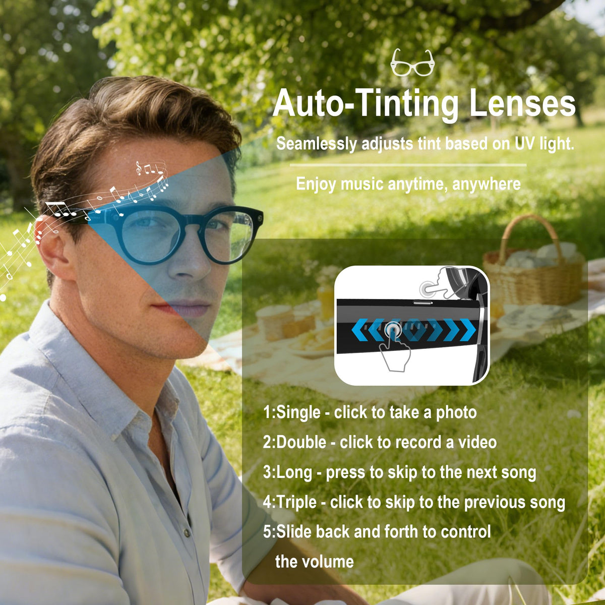 MSCGLYXGS AI Smart Glasses provide voice-controlled photo and video capture.