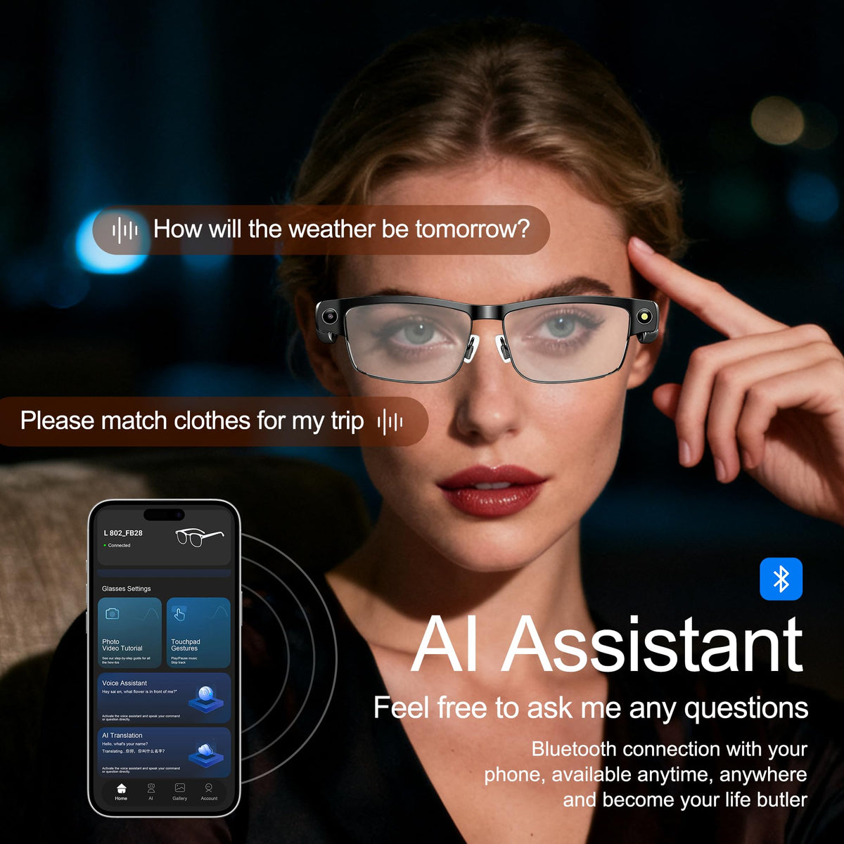 MSCGLYXGS AI Smart Glasses AI assistant for quick voice commands and tasks