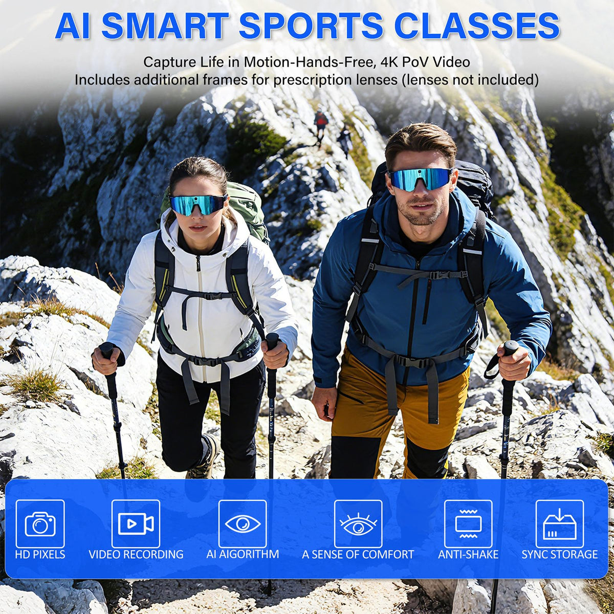 MSCGLYXGS AI Smart Glasses Bluetooth 5.3 with WiFi sync for seamless media transfer.