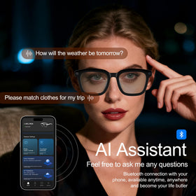 MSCGLYXGS AI Smart Glasses sync media via Bluetooth 5.3 and WiFi.