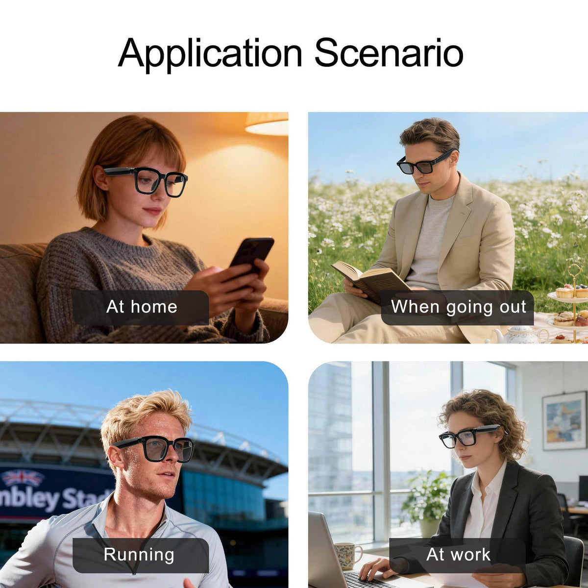 MSCGLYXGS AI Smart Glasses feature ergonomic three-point fit for comfort.