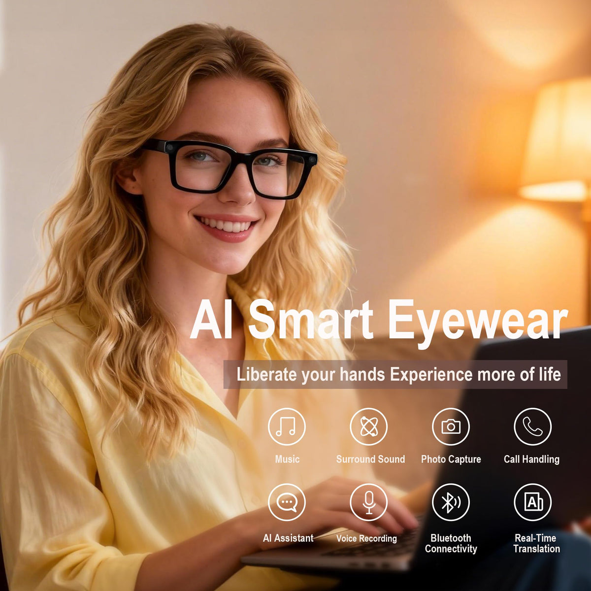 MSCGLYXGS AI Smart Glasses with long battery life for hours of playback.