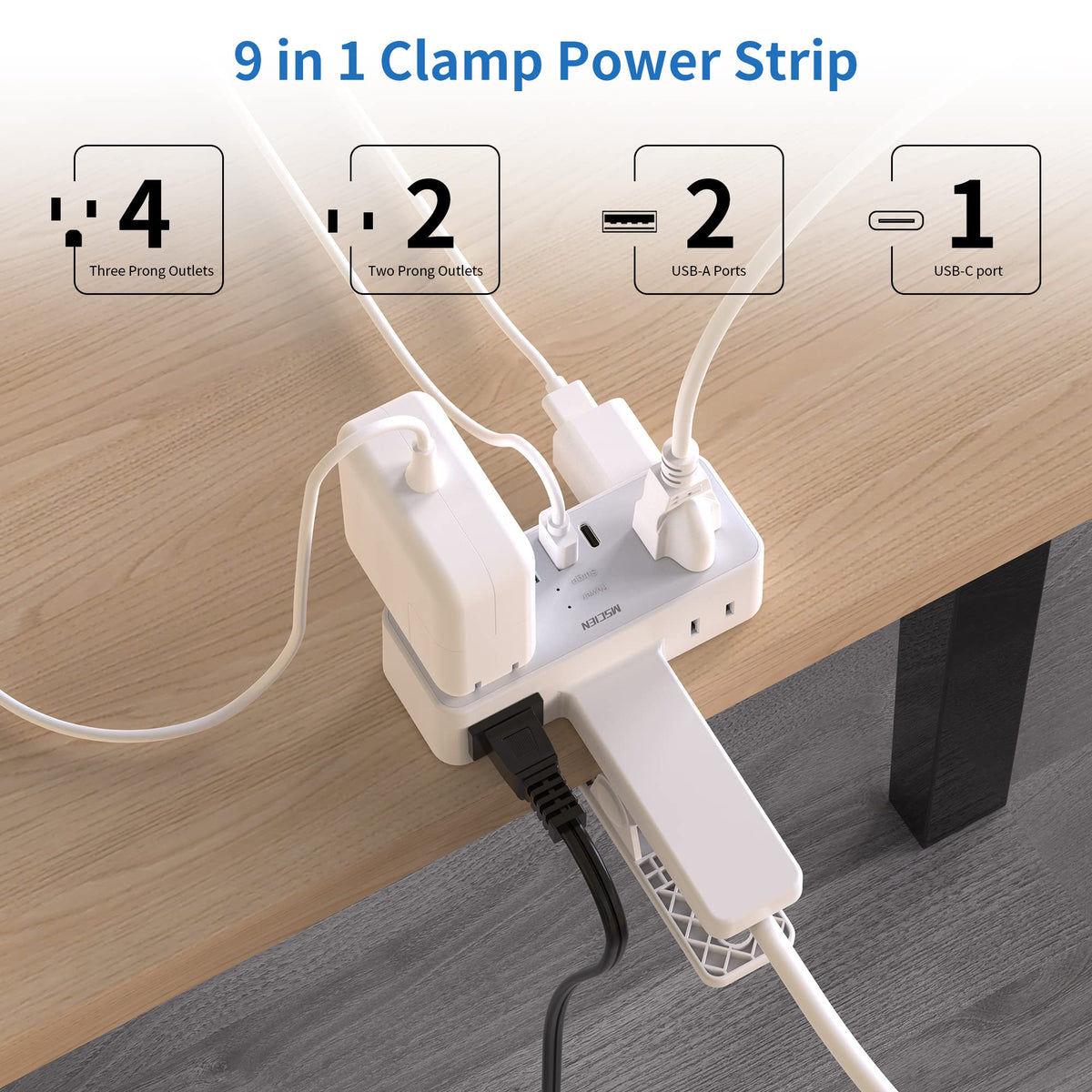 Mscien 6ft extension cord with surge protection for flexible desk setup.