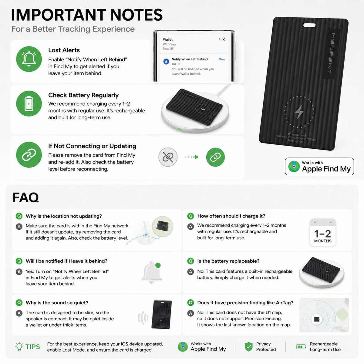 MSEBENT Bluetooth range up to 200 ft for nearby item finding