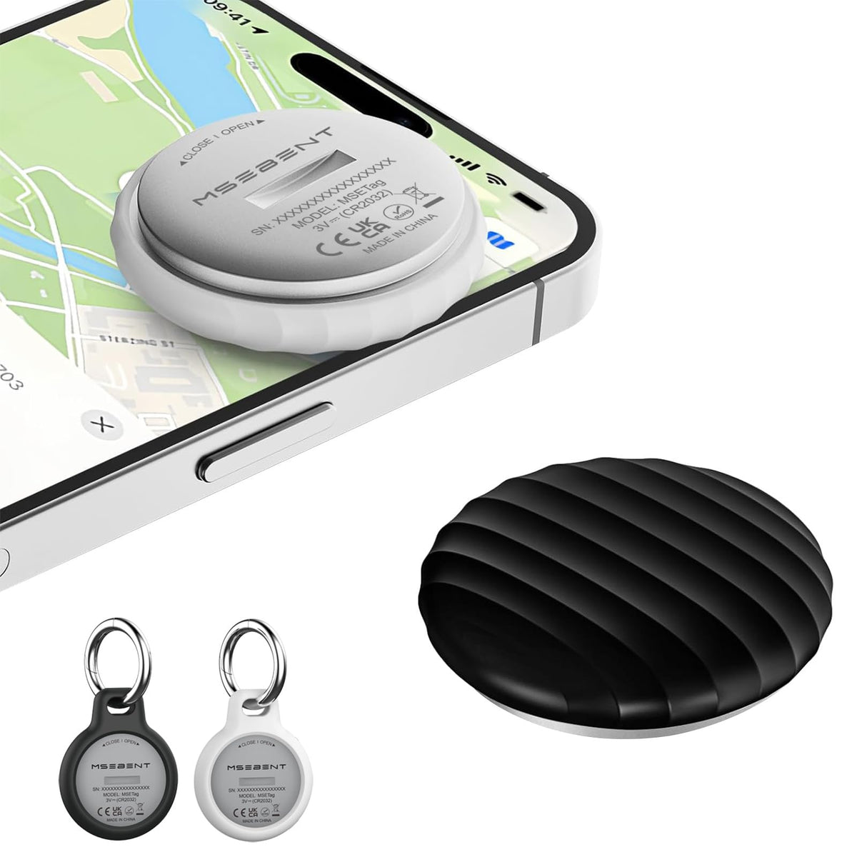 MSEBENT Tracker Tag 2-pack in black and white helps locate items with Find My.