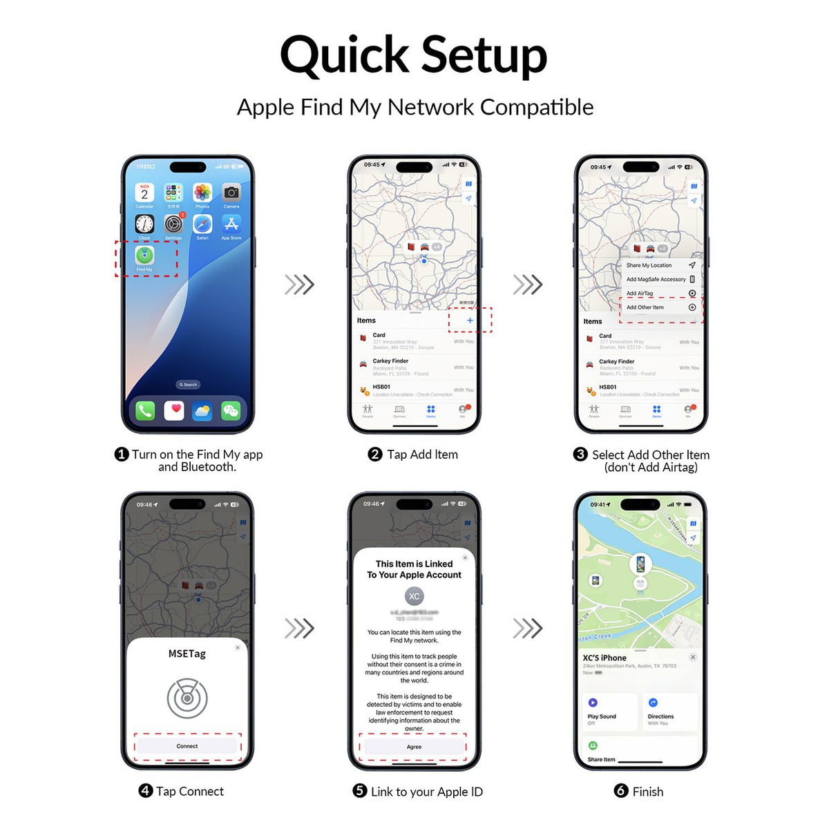 MSEBENT Tracker Tag shared with family members via Find My