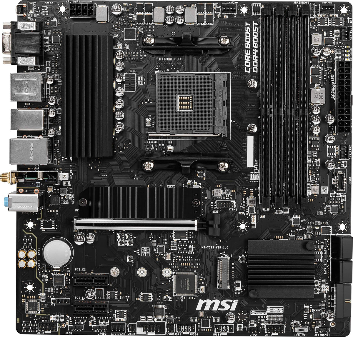 HDMI and DisplayPort outputs on the MSI motherboard for high‑resolution displays.