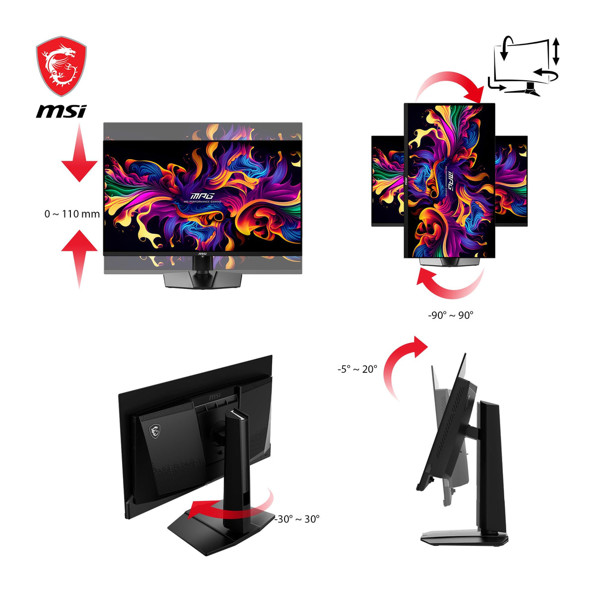 MSI MAG 271QPX ergonomic stand adjusted for comfortable viewing.