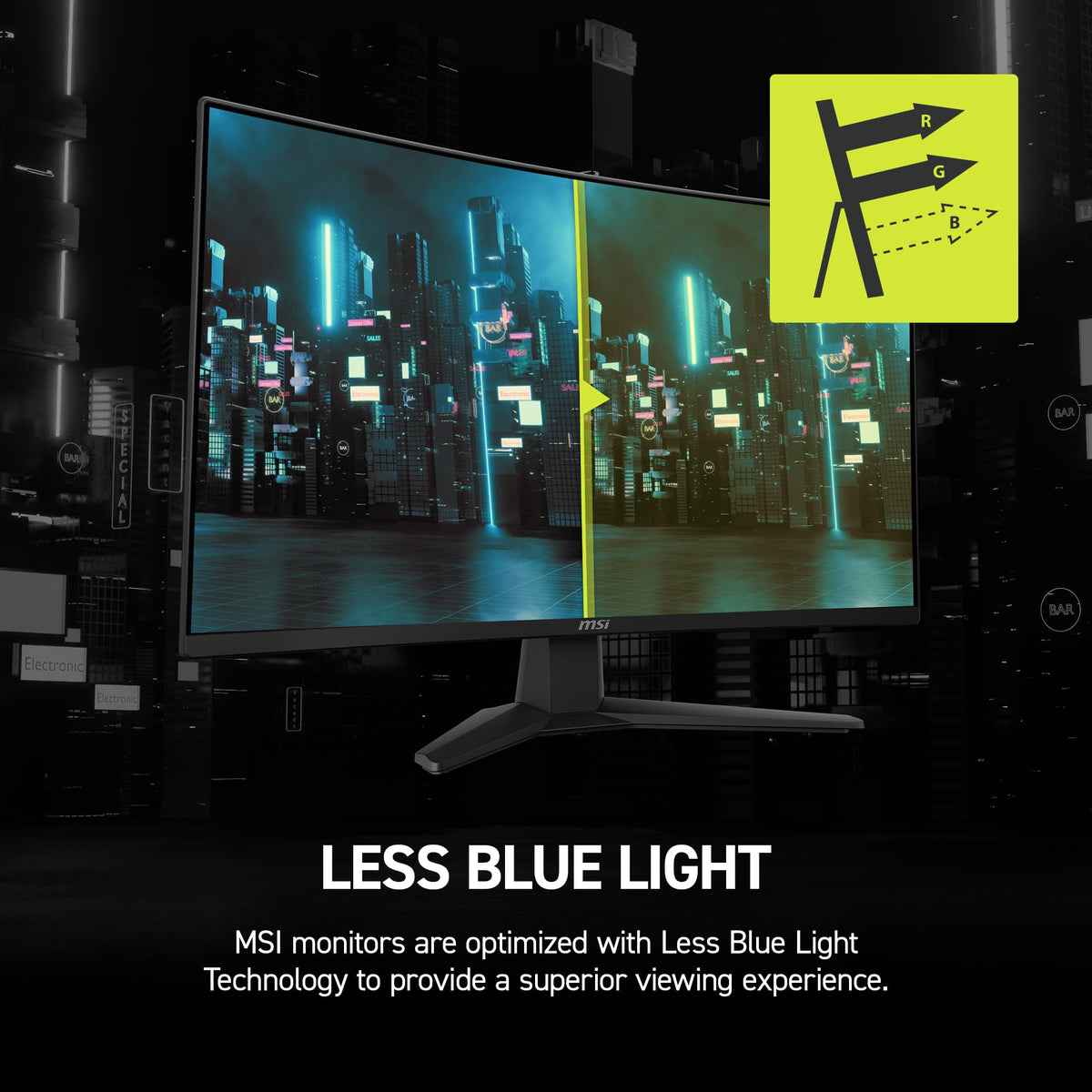 MSI MAG 274CF E20 Less Blue Light option helps reduce eye strain