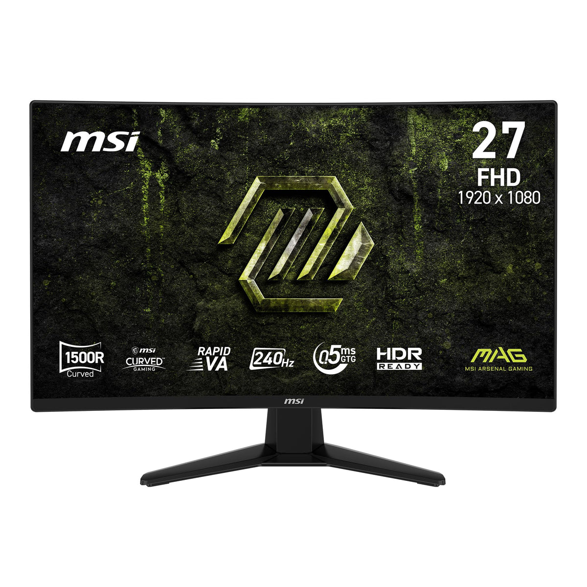 MSI MAG 274CF E20 front view highlights slim bezels for immersive gaming