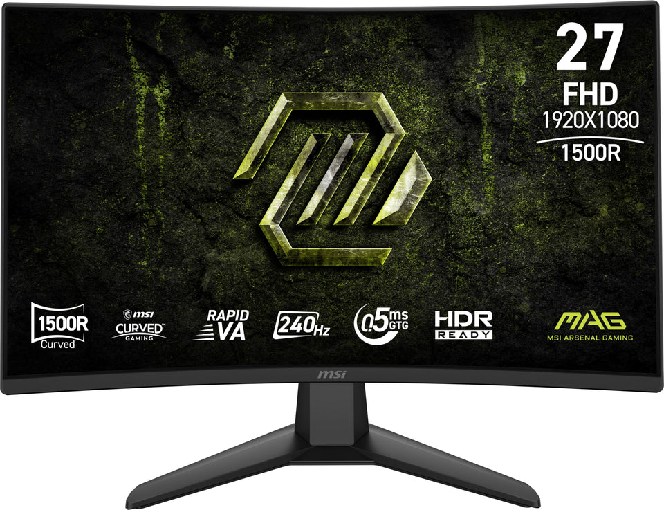 MSI MAG 274CF X24 front view showing slim bezel and clear display for competitive gaming