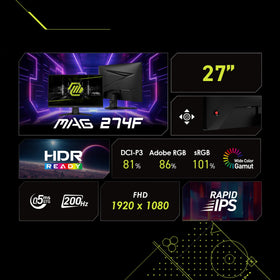 MSI MAG 274F IPS panel close-up showing fast 0.5ms response