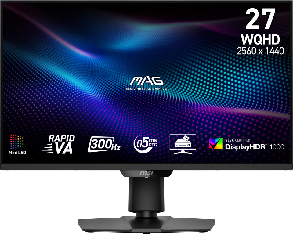 MSI MAG 274QPF X30MV front view highlighting immersive gaming setup
