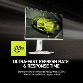 MSI MAG 274QRFW X32 320Hz graphic emphasizes ultra-smooth frames