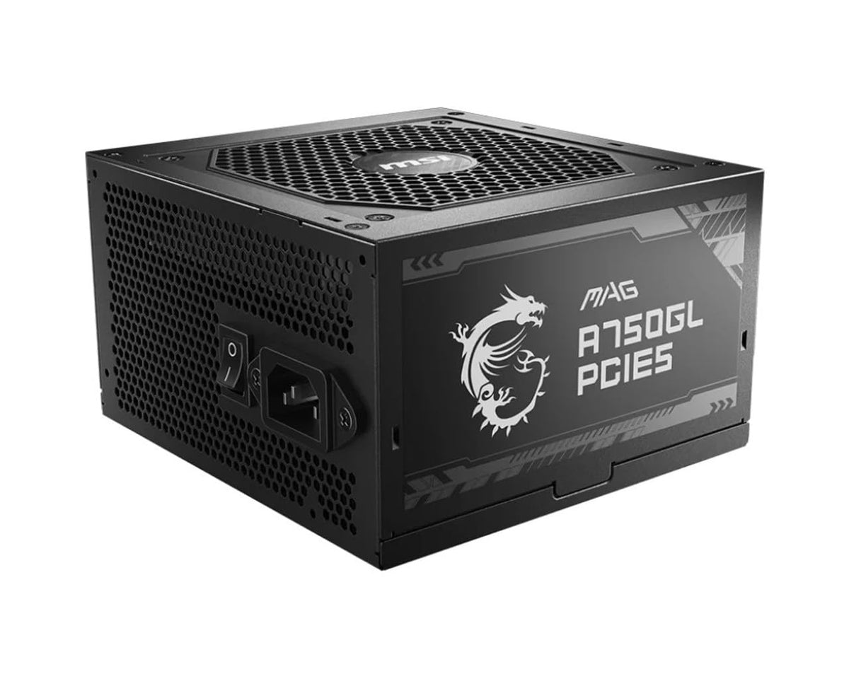 MSI MAG A750GL front view highlights full modular design for clean, tidy builds.
