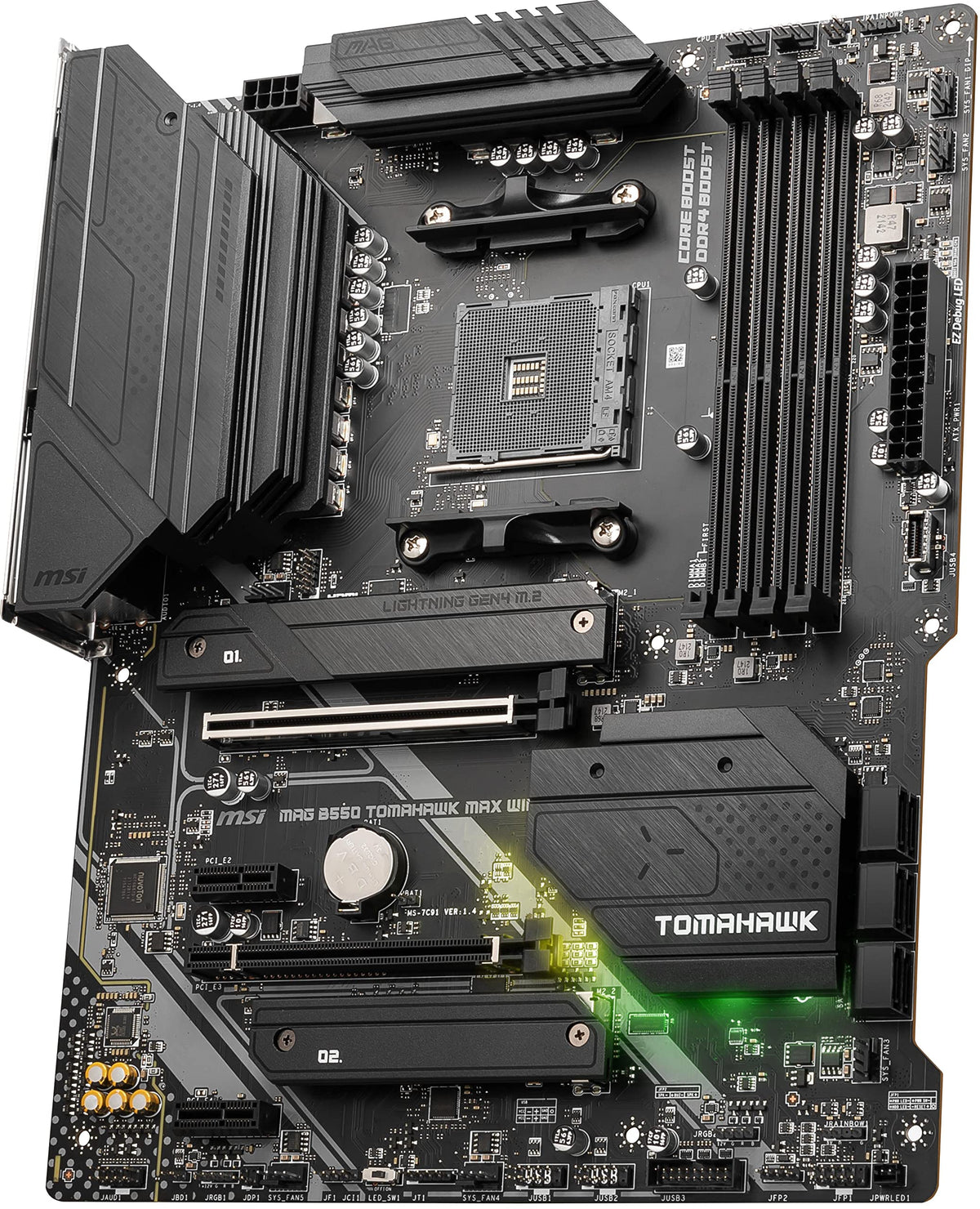 MSI MAG B550 Tomahawk Max WiFi M.2 slot area highlighting fast storage potential.