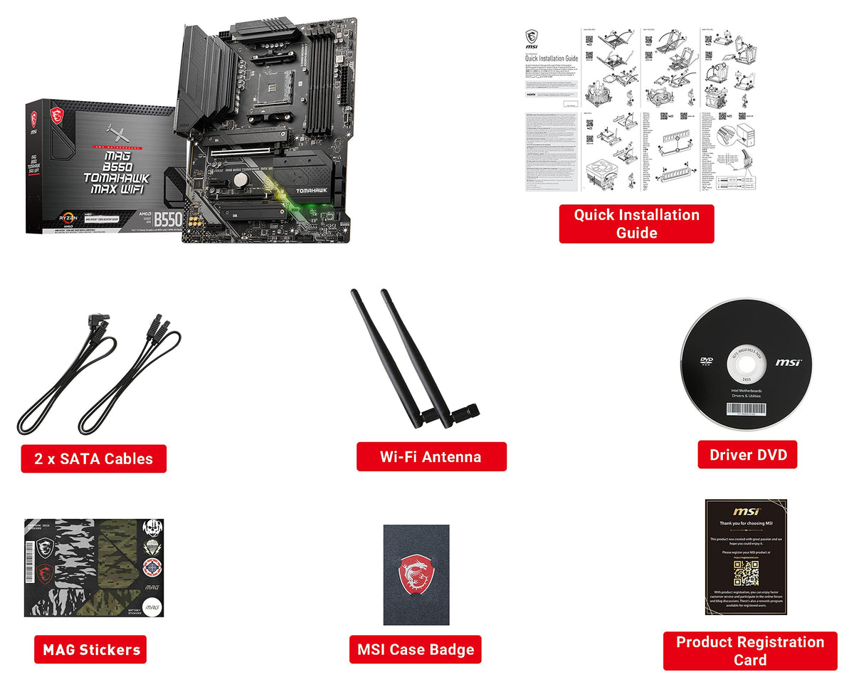 MSI MAG B550 Tomahawk Max WiFi renewed label indicating tested reliability.