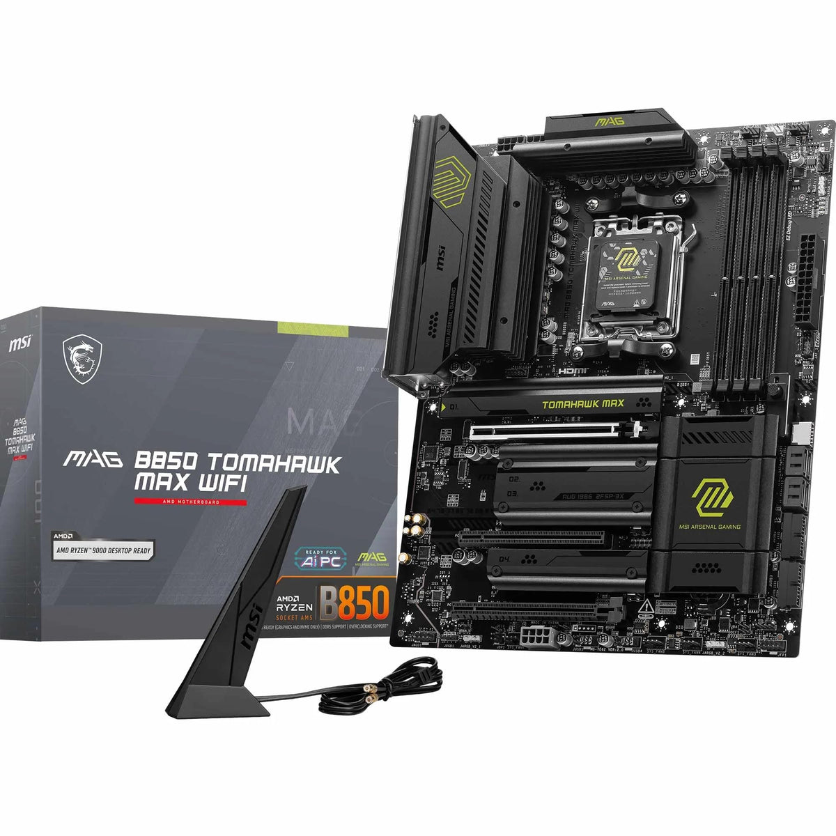 MSI MAG B850 Tomahawk Max WiFi back panel for easy connectivity and expansion.