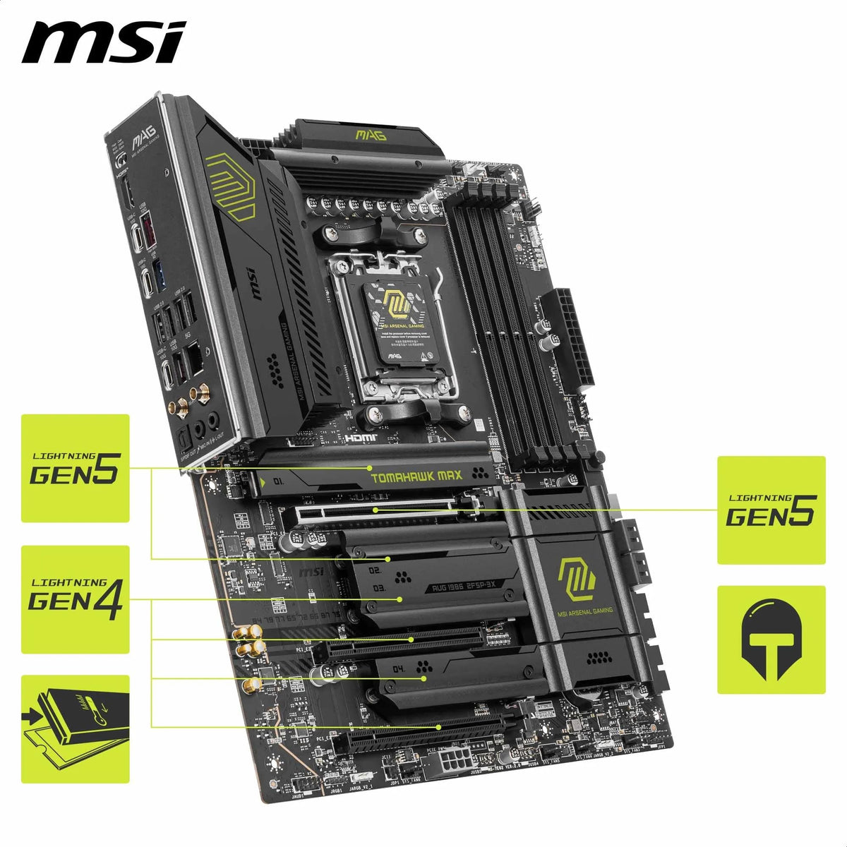 MSI MAG B850 Tomahawk Max WiFi PCIe 5.0 x16 support for modern GPUs.
