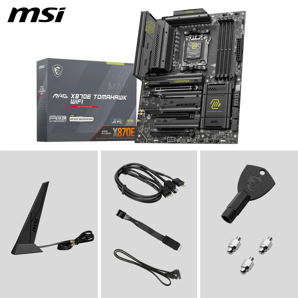 MSI MAG X870E Tomahawk renewed packaging signals tested quality.