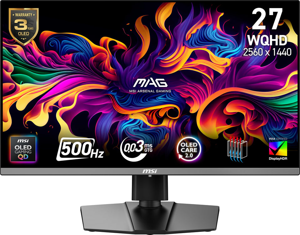 MSI MAG 272QP OLED X50 front view with vibrant color recreation for immersive games.