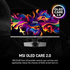 MSI MAG 272QP OLED X50 OLED panel close-up reveals deep blacks.