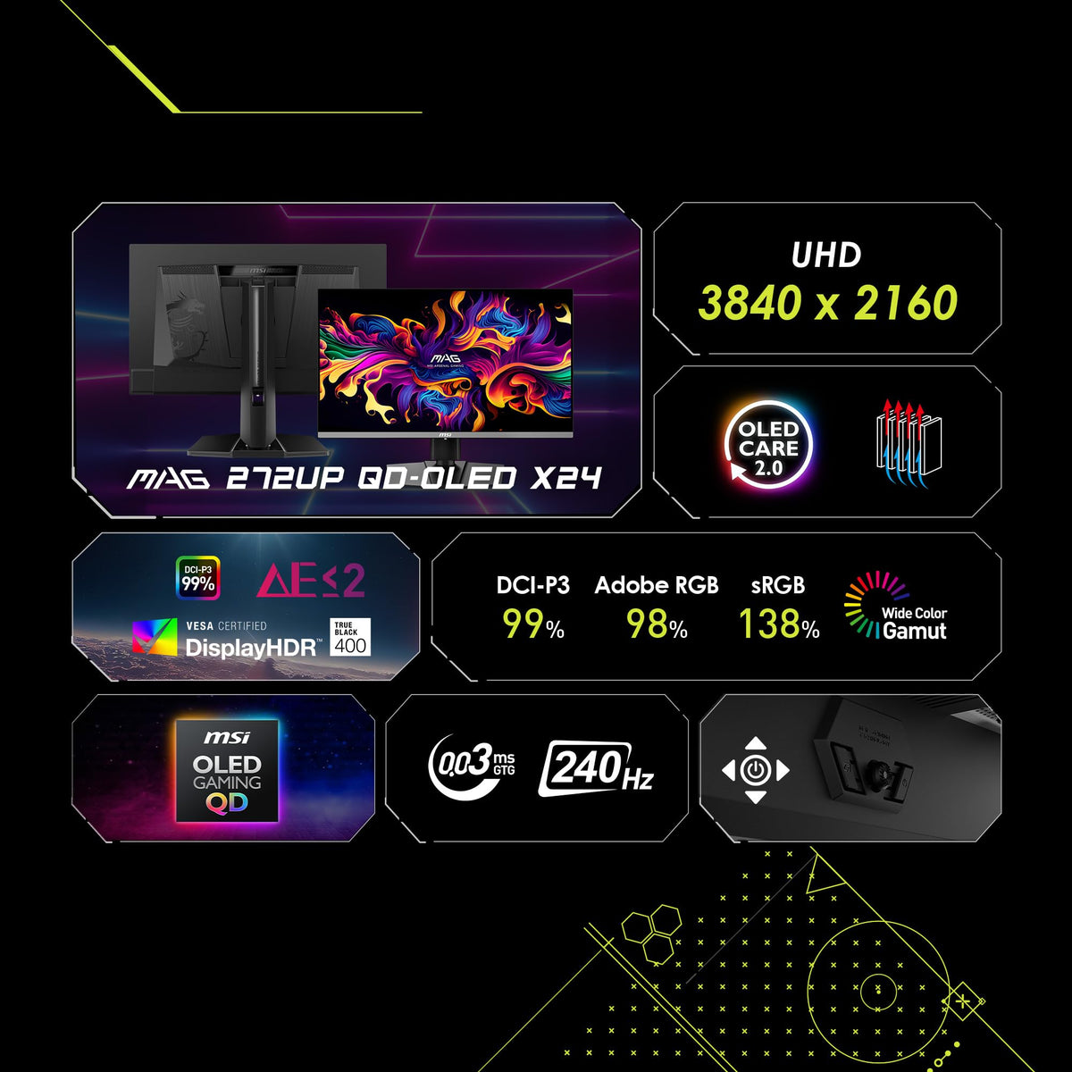 MSI MAG 272UP X24 rich contrast highlights OLED depth and clarity.