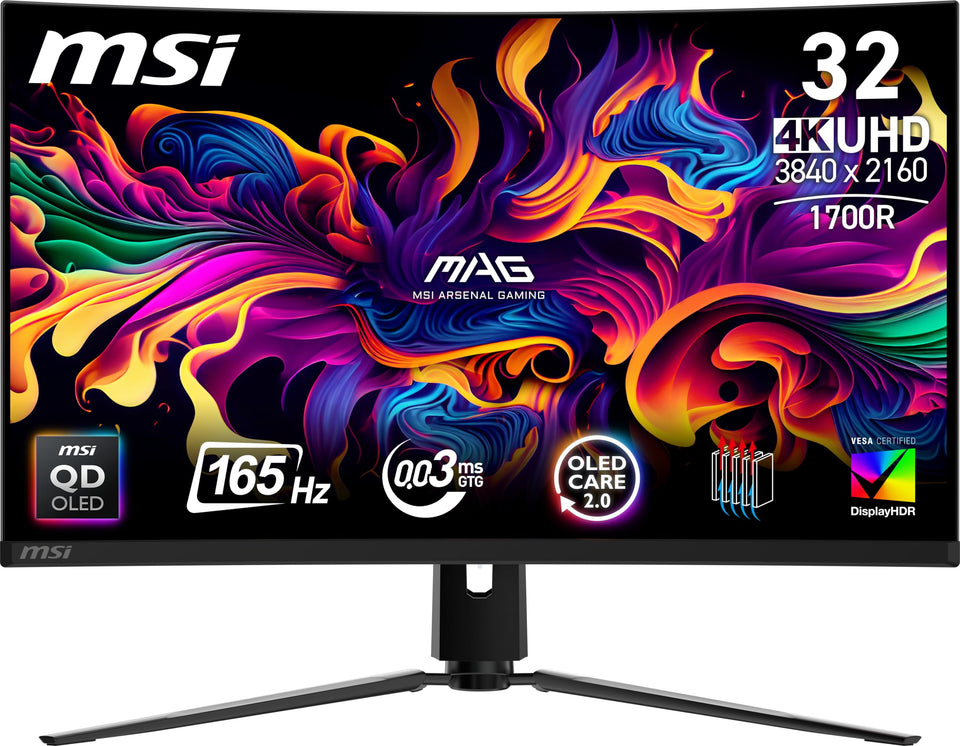 MSI MAG 321CUP QD-OLED curved 32-inch display for immersive gaming with vibrant colors.