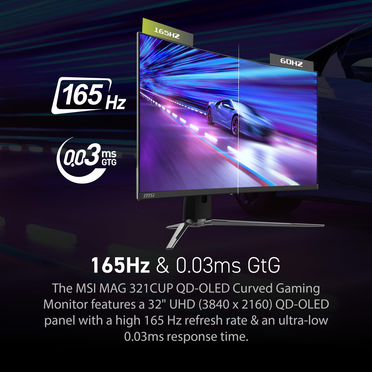 MSI MAG 321CUP UHD 4K panel delivers crisp details and wide color gamut.