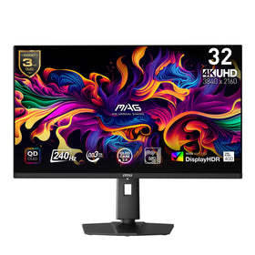 MSI MAG 321UPX QD-OLED front view shows vibrant 4K clarity for immersive gaming