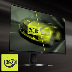 MSI MAG 321UPX QD-OLED side profile highlights slim desk profile