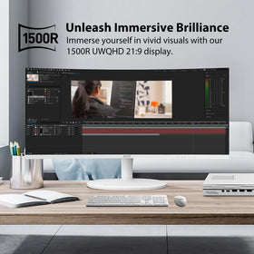 MSI Modern MD342CQPW 1500R curved screen enhances immersive viewing for work and play.