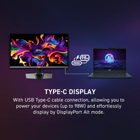 MSI MPG 272URX USB-C 98W PD powers a laptop during play