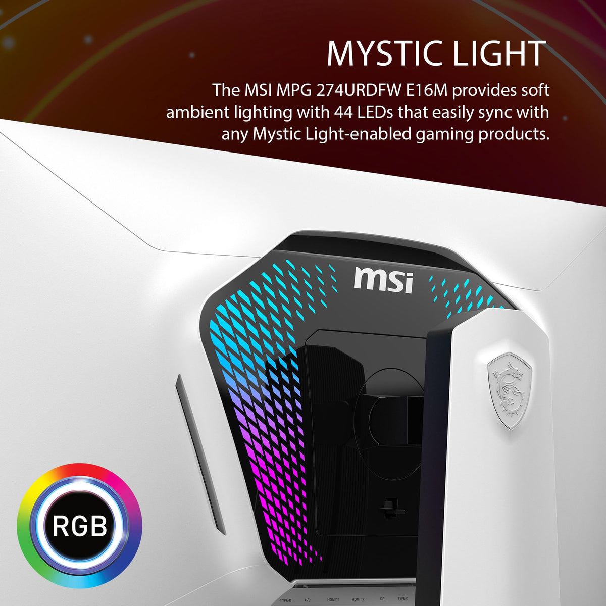MSI MPG 274URDFW USB-C 98W PD enables single-cable power and data.