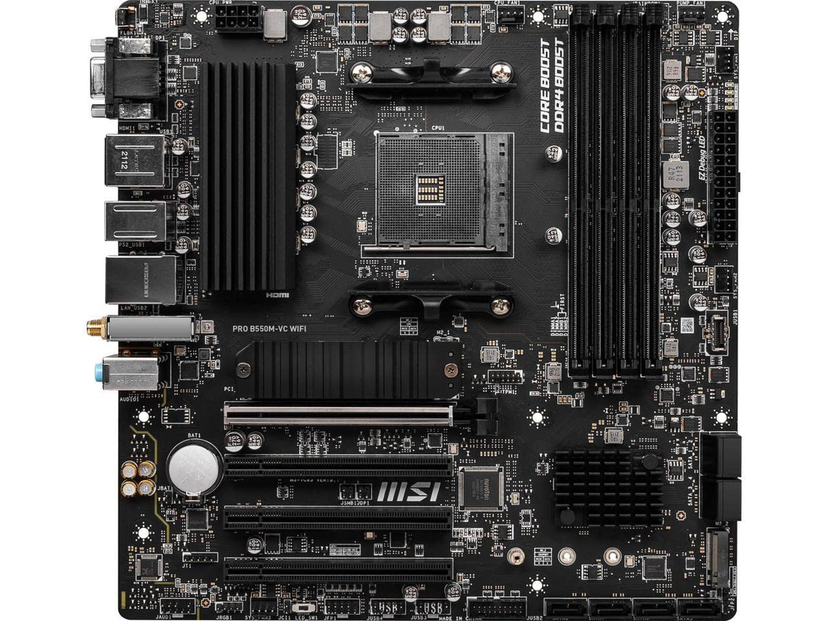 MSI PRO B550M VC WiFi DDR4 RAM slots support up to 128GB for multitasking.