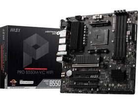 MSI PRO B550M VC WiFi motherboard top view showing compact, sturdy design for small builds.