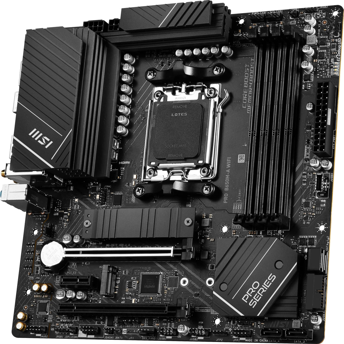 MSI PRO B650M-A WiFi ProSeries motherboard DDR5 slot detail for fast memory