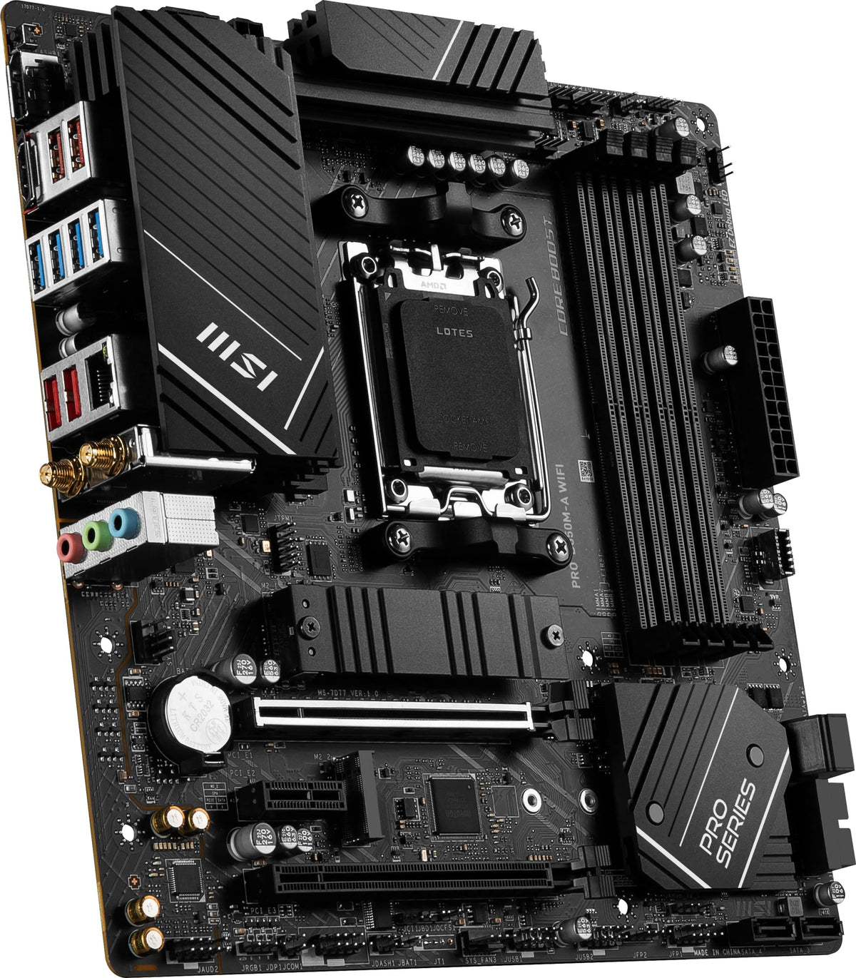 MSI PRO B650M-A WiFi ProSeries motherboard M.2 Gen4 shield frozr close-up