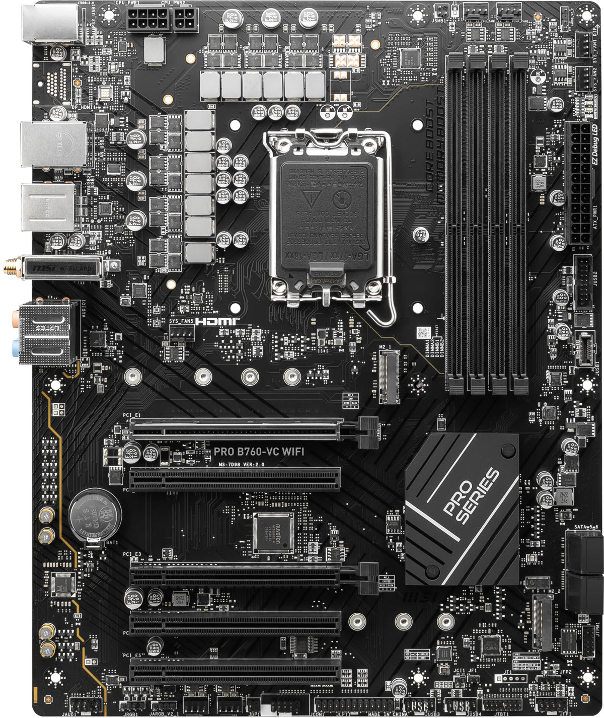 MSI PRO B760-VC back IO panel with USB 3.2 Gen2 and 2.5Gbps LAN for fast connectivity
