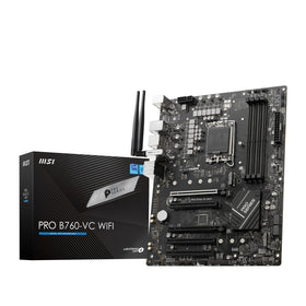 MSI PRO B760-VC top view shows PCIe lanes and DDR5 slots for performance builds