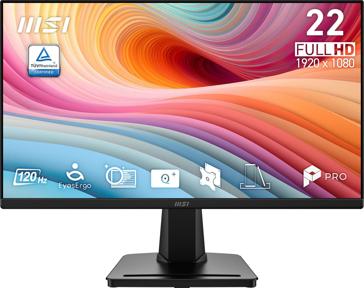 MSI PRO MP225 E12VL front view showing crisp 1080p clarity for gaming and work