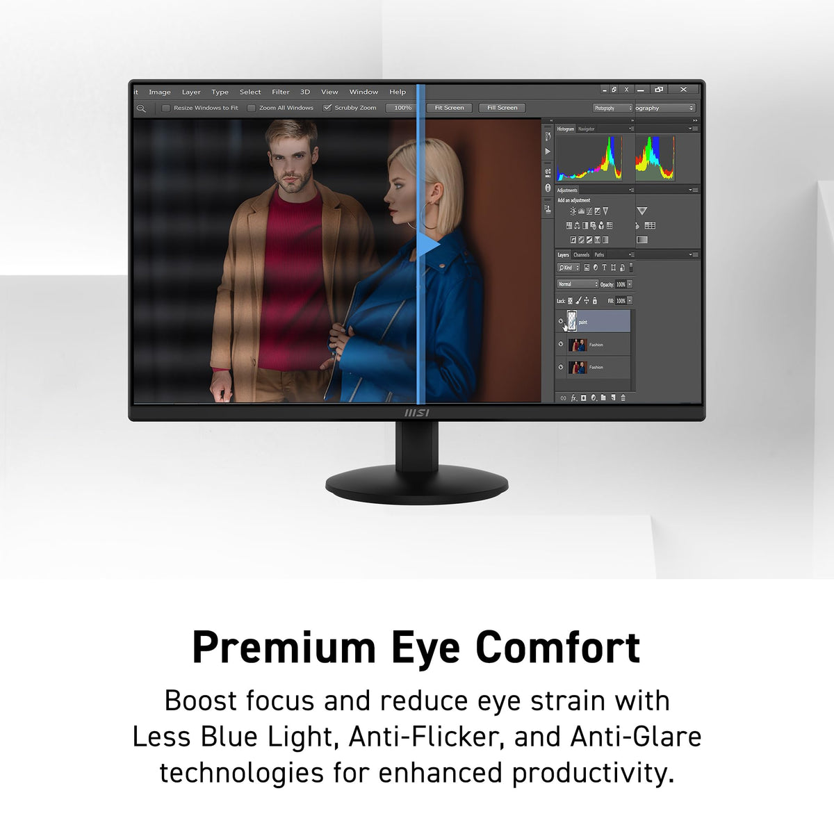 MSI PRO MP242LE tilt-adjustable stand helps find ergonomic viewing angles