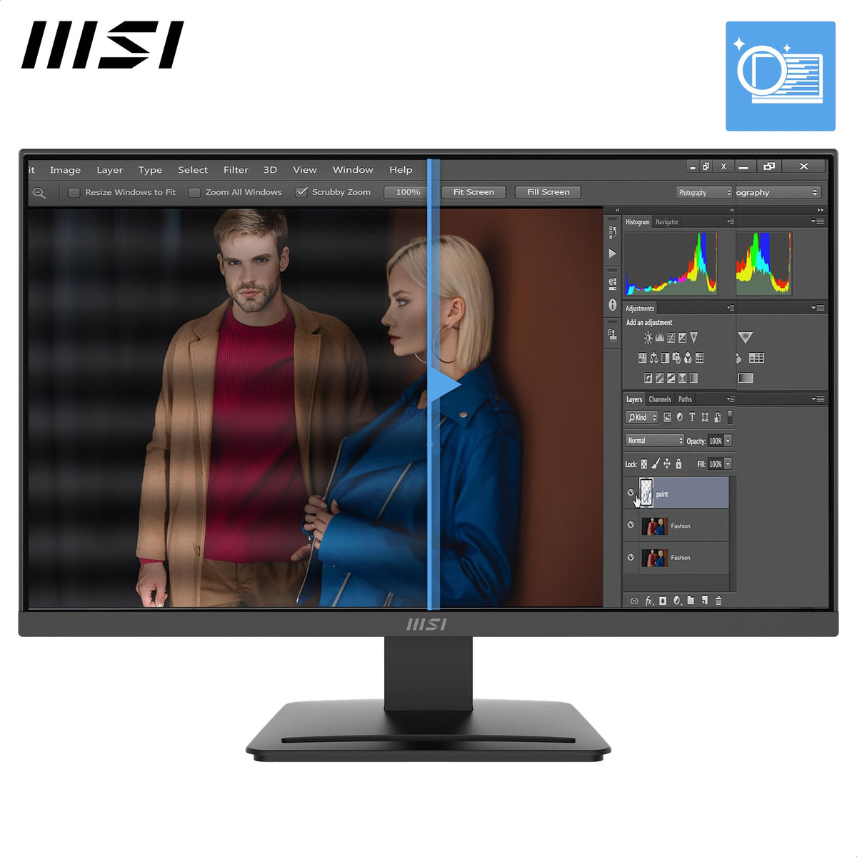 MSI PRO MP243L E14 tilt stand enables comfortable desk setup