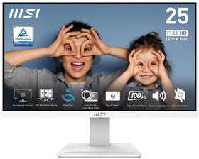 MSI PRO MP253W front view shows slim white design for desks