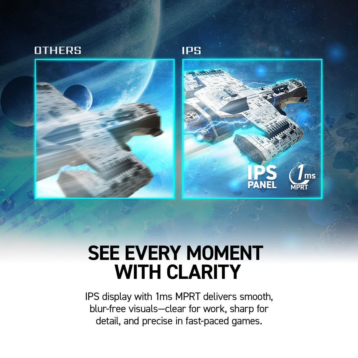 MSI PRO MP273 E14A IPS panel clarity with wide viewing angles and accurate colors.