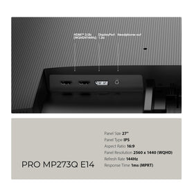 MSI PRO MP273Q E14 gaming and productivity setup with smooth motion at 144Hz