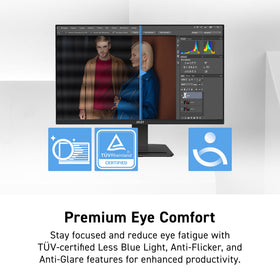 MSI PRO MP273Q E7 IPS panel close-up highlighting wide viewing angles and color accuracy