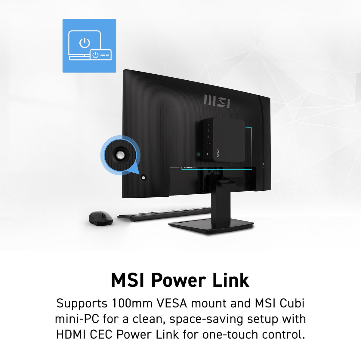MSI PRO MP273Q E7 VESA mount enabling ergonomic desk placement